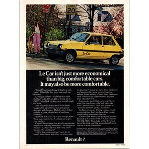 1979 Renault Le Car Hatchback Vintage Print Ad German Shepherd Dog 70s Wall Art